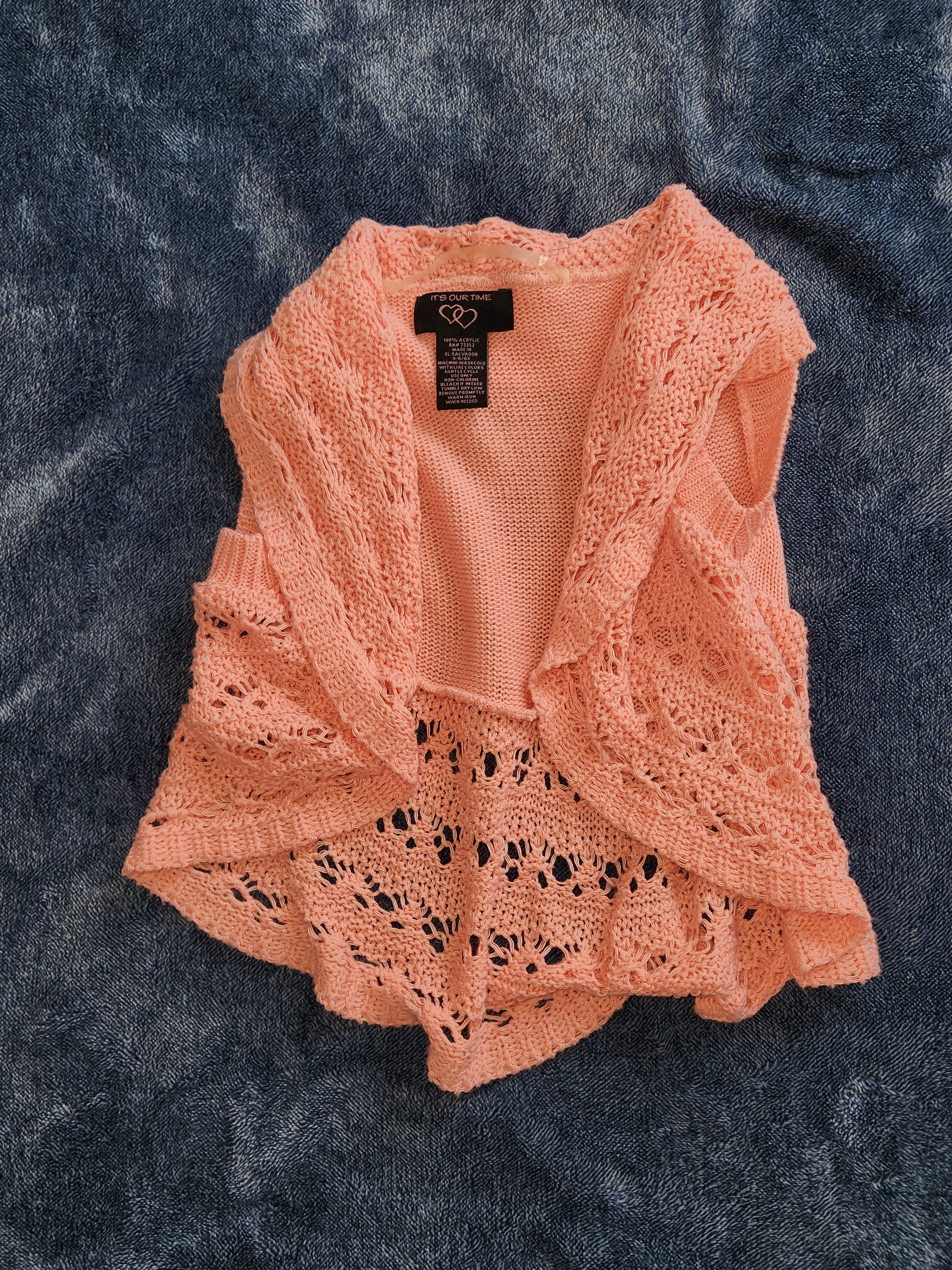 It's Our Time Coral Pink Open Knit Kids Sweater Vest Size 6/6x